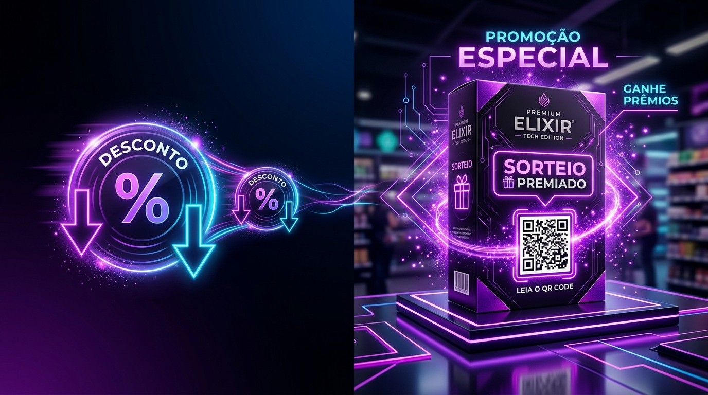 Comparação entre desconto de preço e campanha promocional com prêmios no ponto de venda.